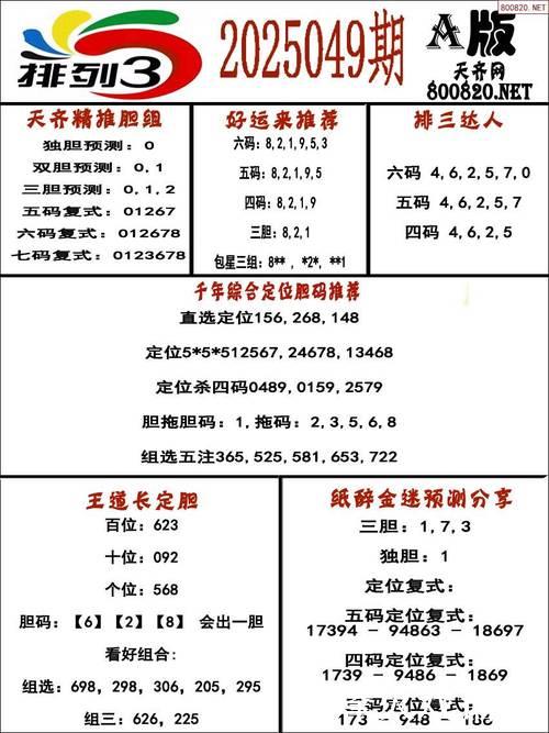 016期老刀排列三预测：精选一注号码推荐